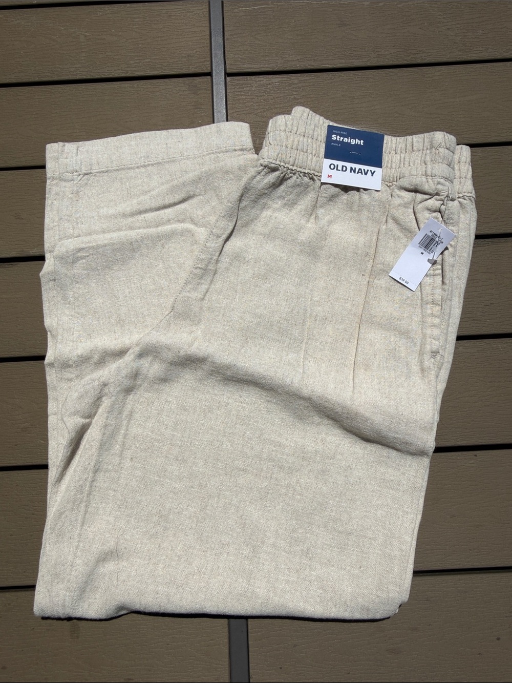 Women’s Light Beige Straight Linen-Blend Pants sz M